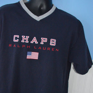 VTG Ralph Lauren V Neck T Shirt s/s Spellout Large
